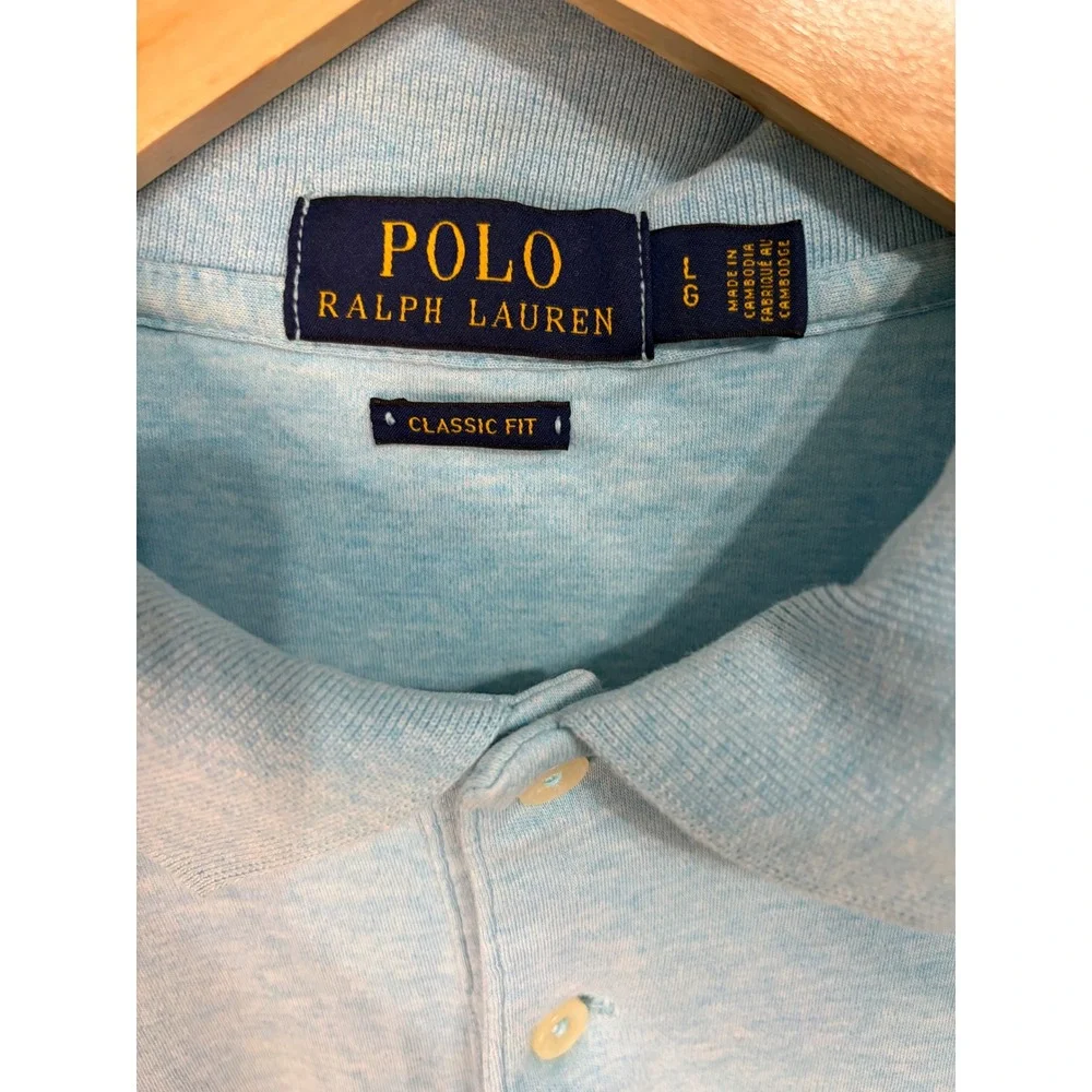 Polo Ralph Lauren Mens Large Blue Heather Classic Fit Short Sleeve Polo Shirt‎